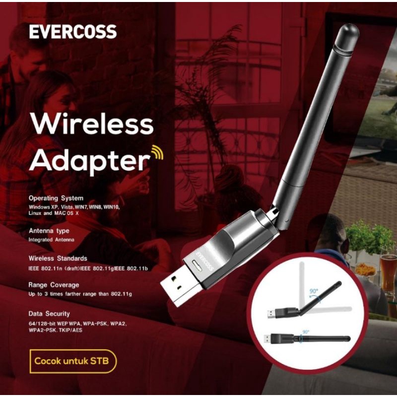 Evercoss USB Wifi Dongle Untuk STB Laptop PC - Hitam