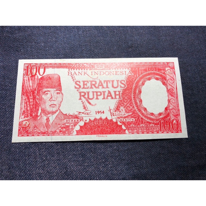 Uang Soekarno 1954 Merah 100 Rupiah Solid 777777