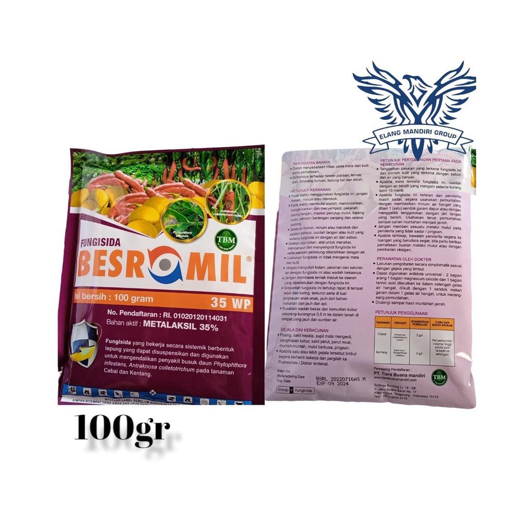 Besromil 35 WP 100 gr Metalaksil 35% Fungisida Sistemik Obat Jamur Busuk Daun Antraknosa Pembasmi Hama Tanaman Hias Bunga Buah