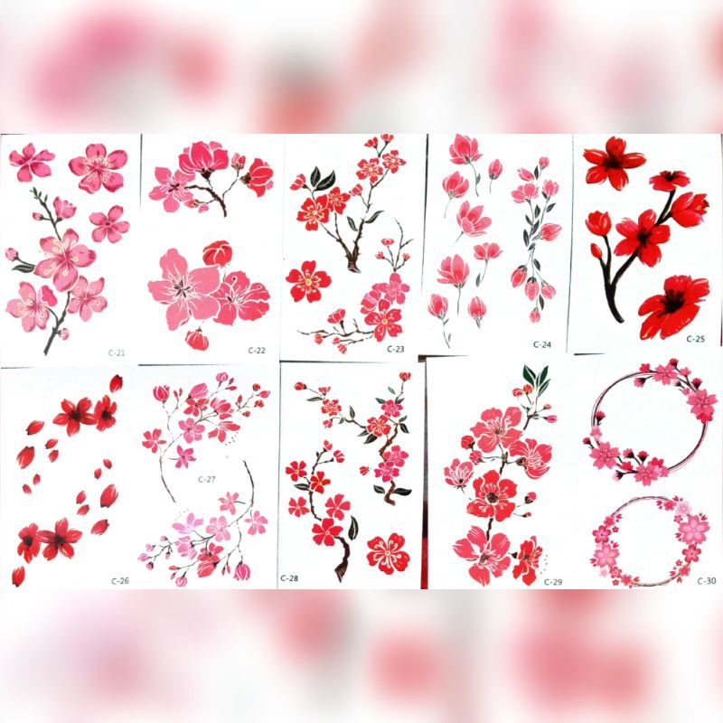 Tato Tatto Temporer Temporary Bunga perbiji kode #C 21-30 (P=10cm L=6cm)