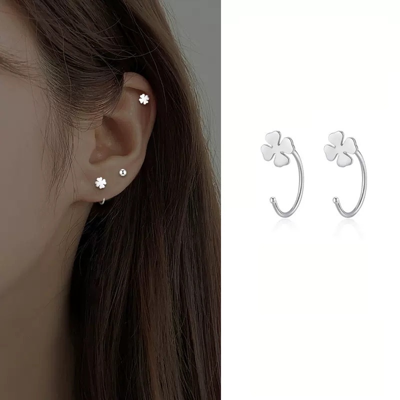 Papaozhu Korea s925 Perak Kupu-Kupu Hati Bunga Kait Anting Untuk Wanita Gadis Geometris Tindik Tulang Rawan Klip Anting Perhiasan Hadiah