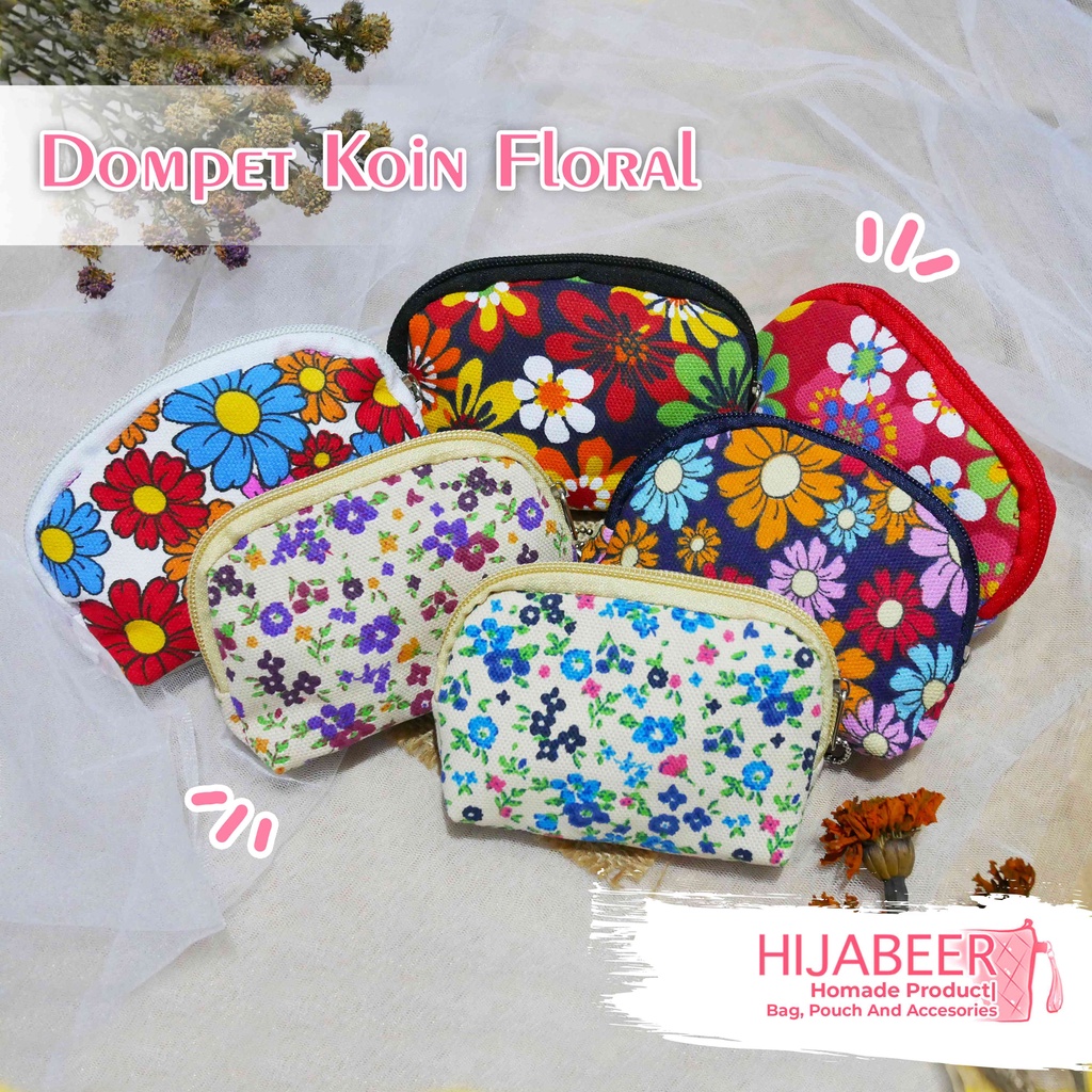 Dompet Koin Kanvas Motif Floral/dompet motif bunga dan daun