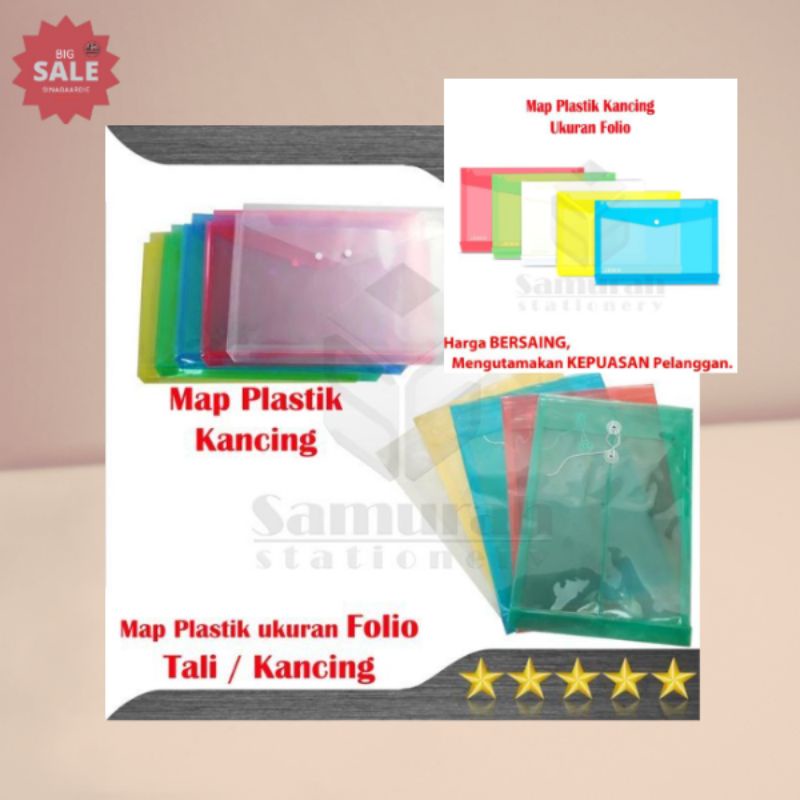 

Map Plastik Kancing Folio Punggung / Map Plastik Tali ukuran F4 Transparant Clear(ORIGINAL PRODUK)