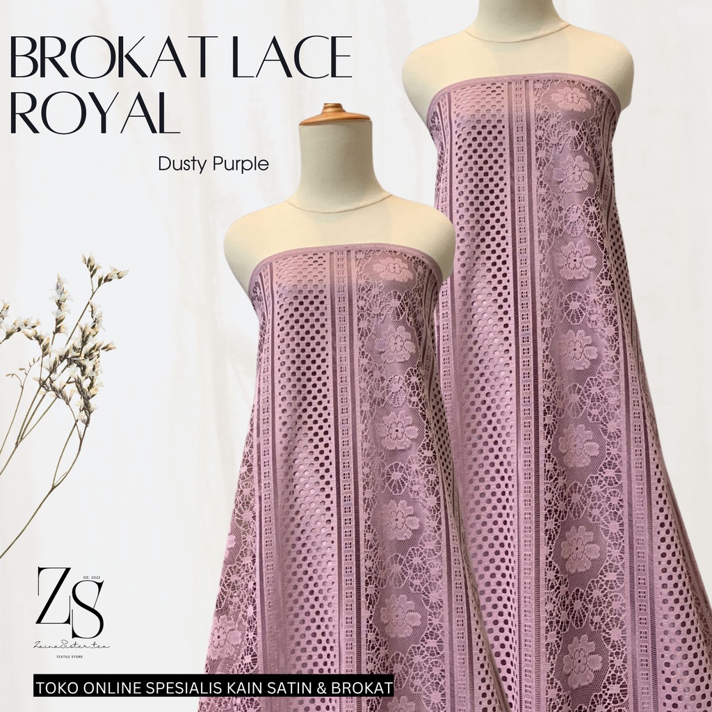 Bahan Kain Brokat Lace Vintage Royal Motif Bunga Warna Dusty Purple