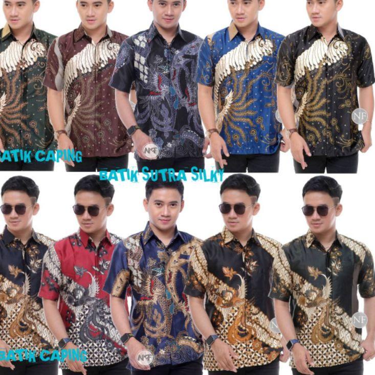 KEMEJA BATIK SEMI SUTRA SILKY PREMIUM BERFURING LENGAN PENDEK BATIK PRIA LENGAN PENDEK  CLASIK SUTRA