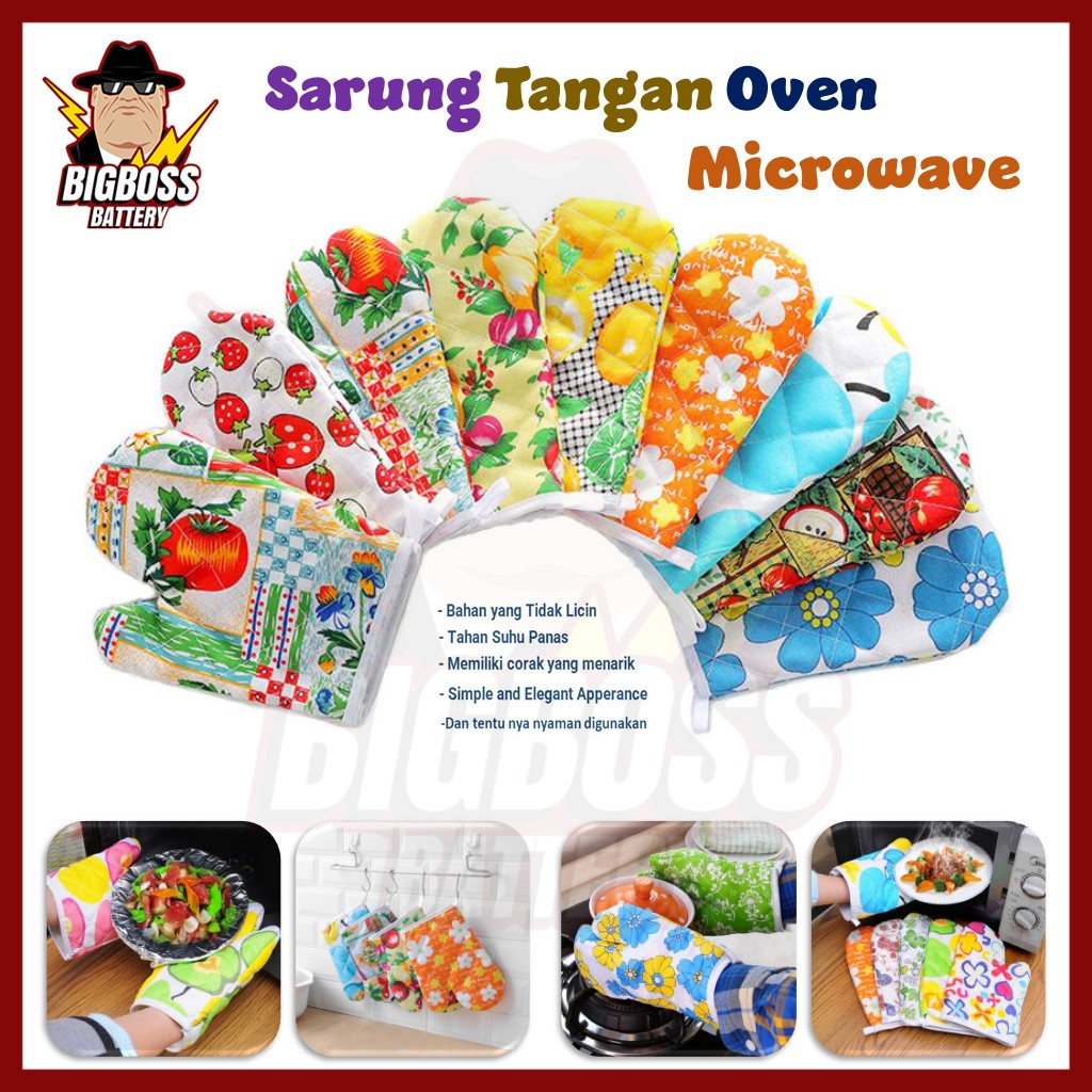 Sarung Tangan Oven Tahan Panas Dapur Microwave Pelindung Tangan Motif Unik Bahan Tebal