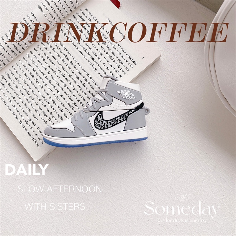 Fashion Olahraga AJ Sepatu Putih Kompatibel Untuk Airpods1Per2/Pro case Kartun anti-Jatuh Silikon earphone cover