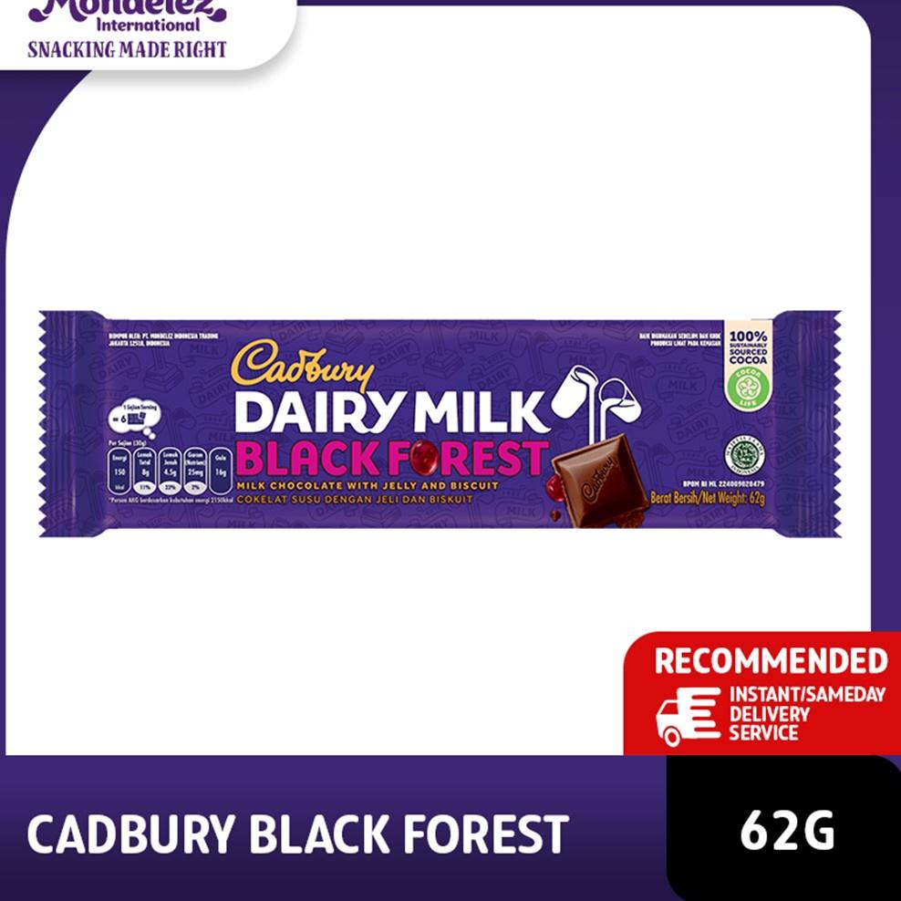 

[KODE PRODUK RFM9E6072] Cadbury Dairy Milk Chocolate Black Forest Regular 62g, coklat dengan susu untuk Camilan