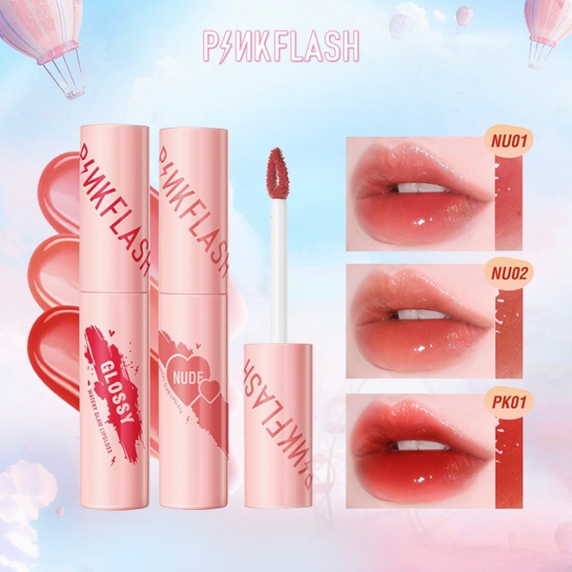 PINKFLASH Watery Glam Lip Gloss Lipstick Super Glossy Shiny Moisturizing Non Sticky Long Lasting