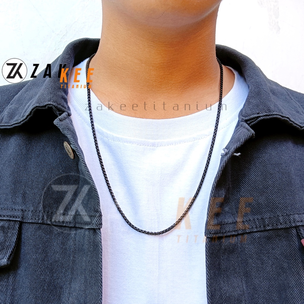 Kalung Pria Titanium Anti Karat Rantai Cowok Cowo Pria Warna Silver Emas Hitam Keren Panjang 45cm 50cm 55cm 60cm 75cm