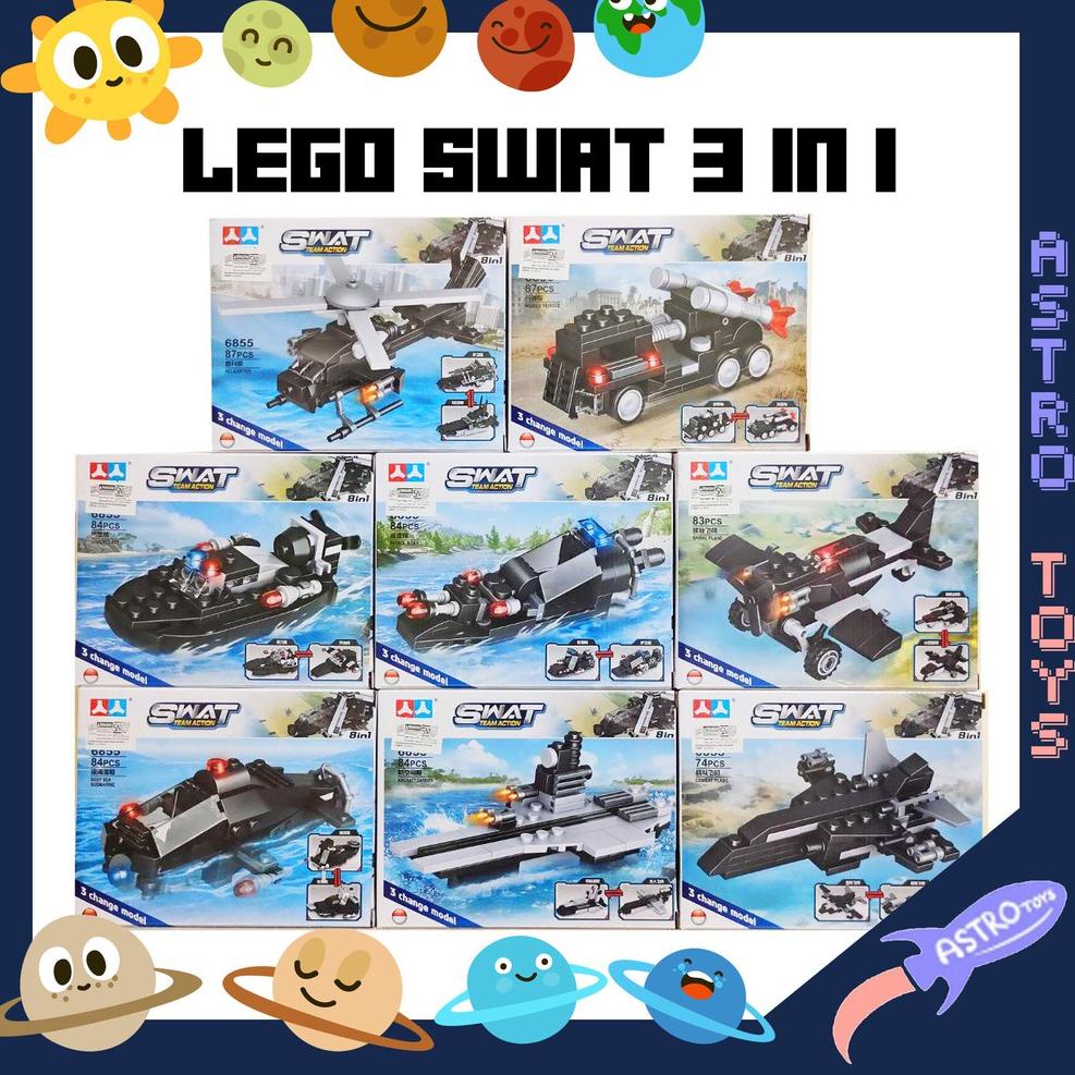 [D-M6M-✓] Mainan Lego SWAT City Police Kendaraan Perang Tempur Helikopter Tank 3 In 1_trending