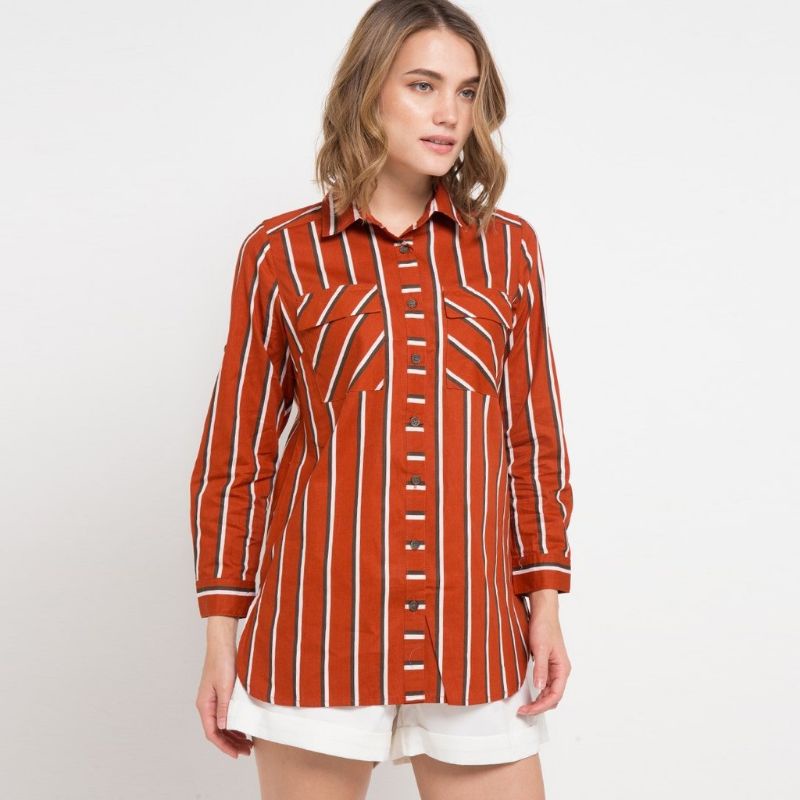 Le Rosetz Kemeja Salur Teracotta Size L