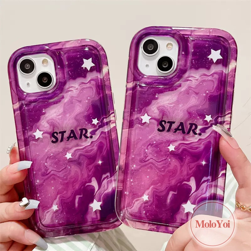 IPHONE Casing Airbag Bintang Langit Berbintang Gradasi Marmer Fashion Kompatibel Untuk Iphone11 7Plus 8Plus 14 13 12 Pro MAX 6 6S 7 8 Plus XR X XS MAX Shockproof Soft TPU Penutup Belakang Anti Jatuh