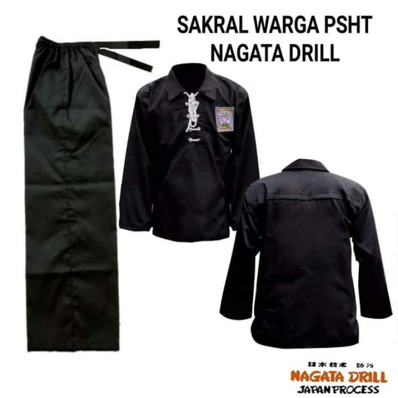 Sakral PSHT Setelan Sakral Nagata drill model tali kain Seragam Beladiri Baju Pencaksilat Sakral war