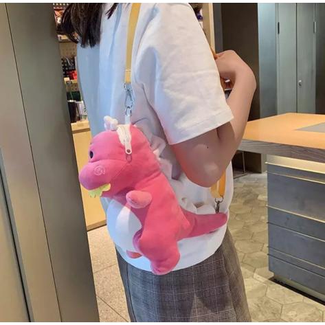 BPT TAS DINOSAURUS Boneka SELEMPANG Kartun BAHAN PLUSH Bag TAS DINO Jepang Korea Hadiah LUCU WANITA CEWE