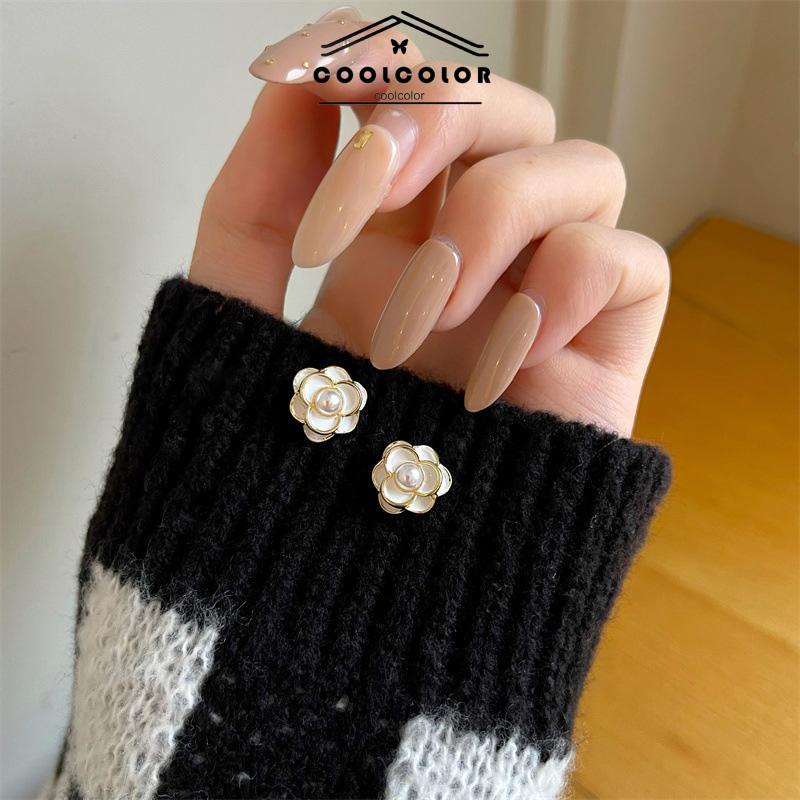COD❤️Anting Camellia Mutiara Korea Fashion Sederhana Gaya Aksesori Wanita- cl