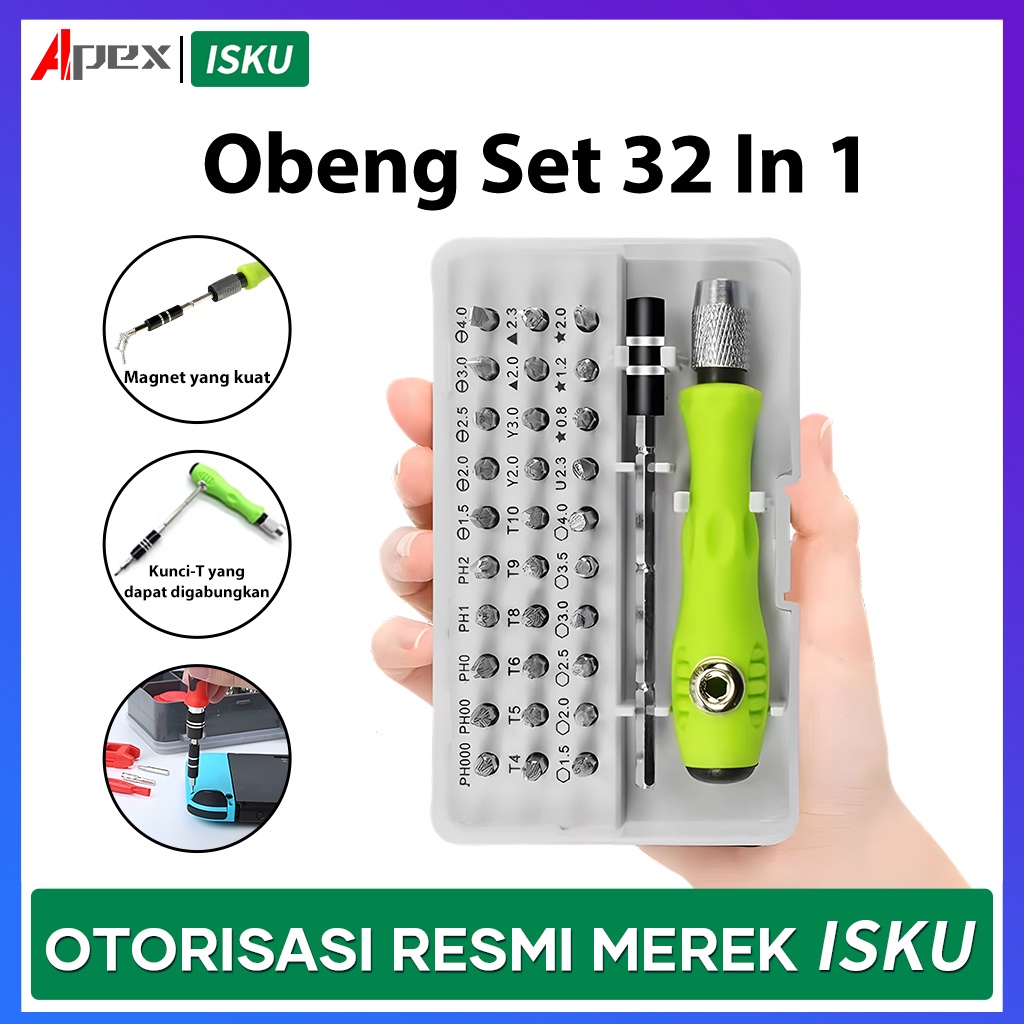 【Promo spesial】ISKU Obeng Set 32in1 SerbaGuna Magnetic Screwdrivers Repair tool/Obeng hp set multifungsi murah