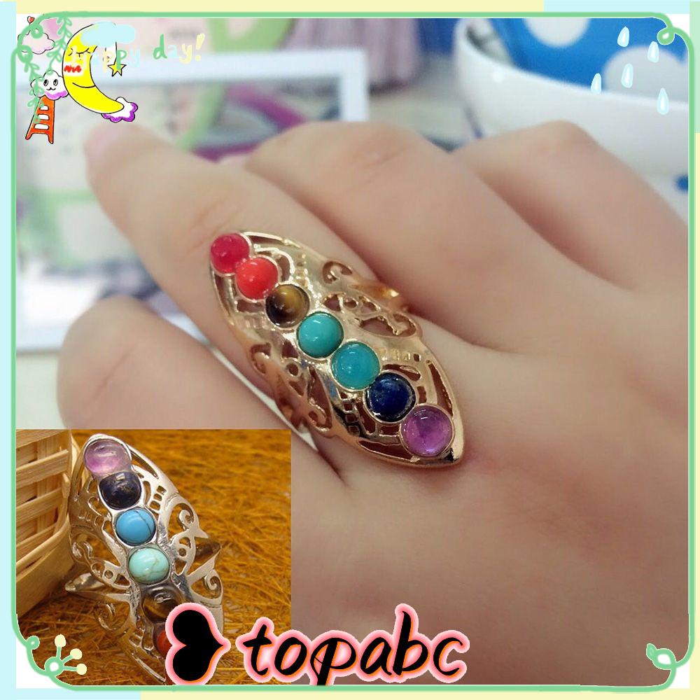 Cincin Permata Reiki TOP Fashion Perhiasan Adjustable Healing Hollow Stone