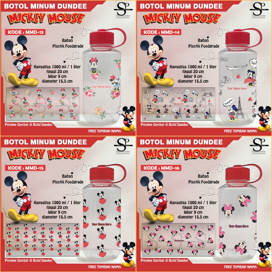 Botol Minum 1 Liter Mickey Mouse BPA FREE Custom Nama