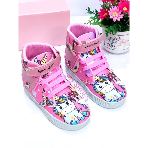 Boots Anak Perempuan Sepatu Anak Perempuan Karakter Uniqorn Pink