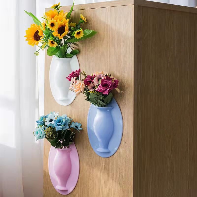 ღ Silikon Lengket Vas Dinding Menggantung Vas Wadah Floret Botol Rumah Kantor Dekorasi Dinding