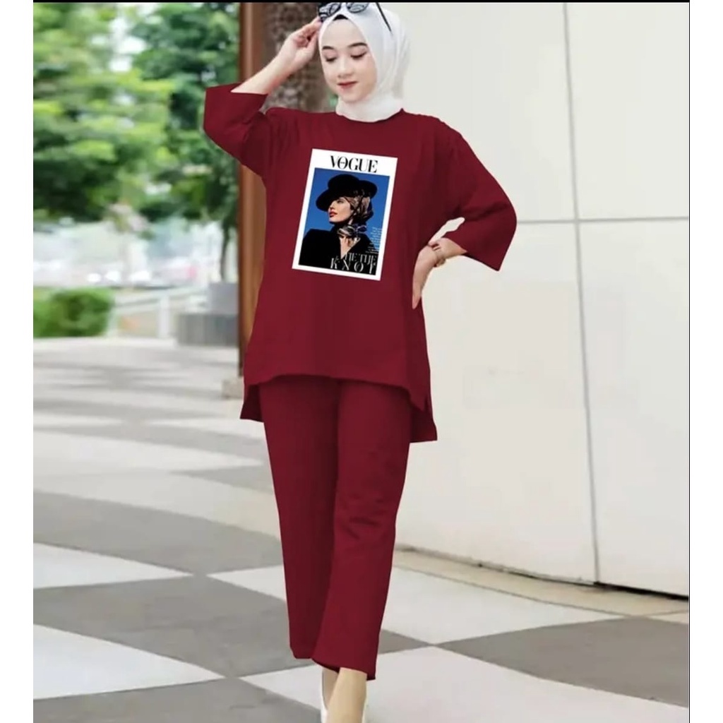 Setelan kaos wanita / setelan sablon kaos / ONE SET SETELAN CELANA OVERSIZE SET KAOS COTTON COMBAD 2