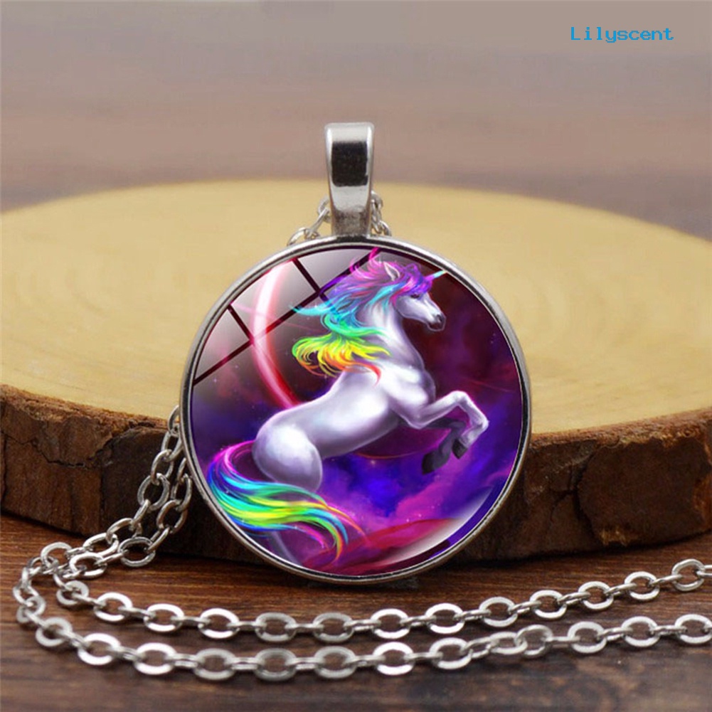 [LS] Fashion Colorful Unicorn Pendant Kalung Pria Wanita Perhiasan Pesta Cocktail