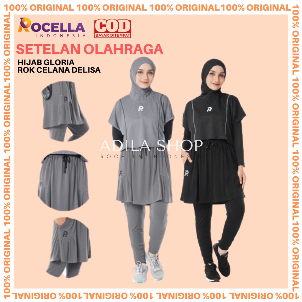 Rocella Set Olahraga Pakaian Olahraga Setelan Olahraga Hijab Gloria dan Rok Celana Delisa Outfit Ola