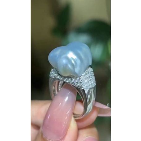 natural [MUTIARA BAROQUE WITH RING SILVER 925] emban cincin wanita ring perak silver 925 emas