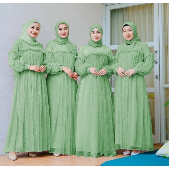 Baju Wanita Terbaru 2023 Model Pesta Kekinian Set Syari Sabyan Hijau Sage Gmis Dress Dres Gsmis Game