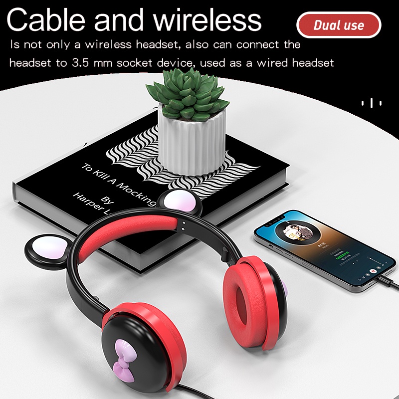 Bluetooth Headphone Wireless Headset with Mic RGB Lights Over-Ear LED Light Cute Kids Headphones Gaming Earphone for PC Game Laptop Pad HP