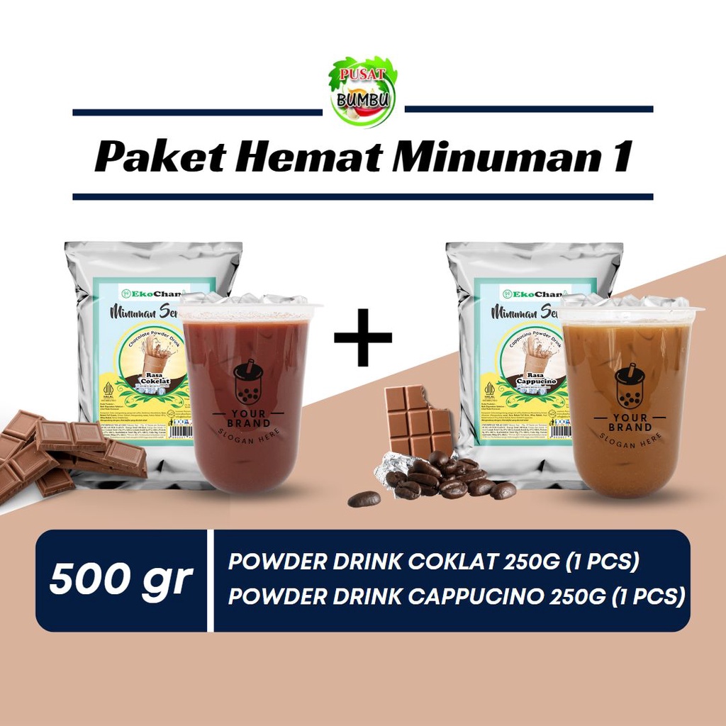 PAKET HEMAT MINUMAN EkoChan 1 / Bubuk Minuman Coklat + Bubuk Minuman Cappucino 250 Gram