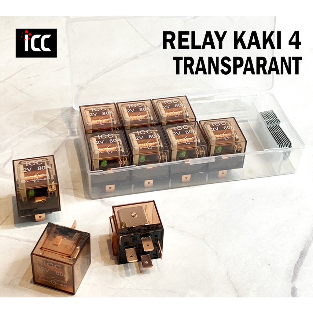 Relay Klakson Transparan Kaki 4 12V 80A Riley Relay Alarm Motor Mobil