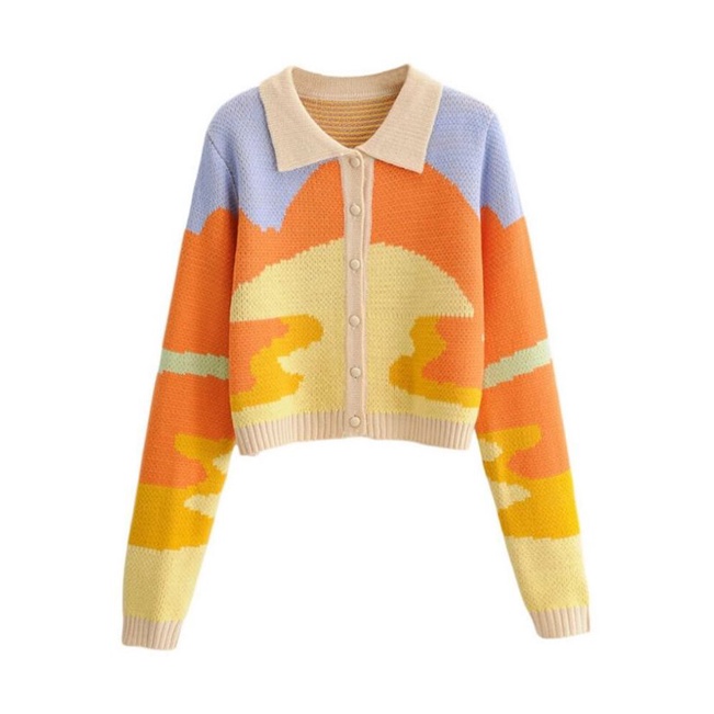 PRELOVED || ORANGE RETRO STYLE PAINTED CARDIGAN | LISA BLACKPINK