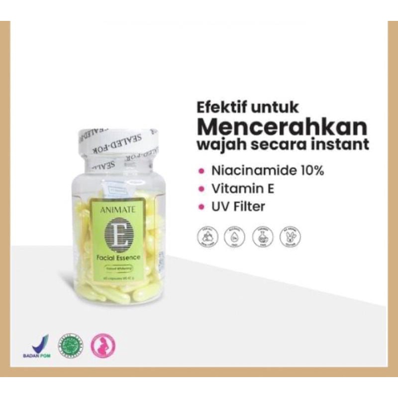 Animate E Facial Esence Oil merupakan vitamin wajah yang digunakan untuk memberikan nutrisi pada kulit