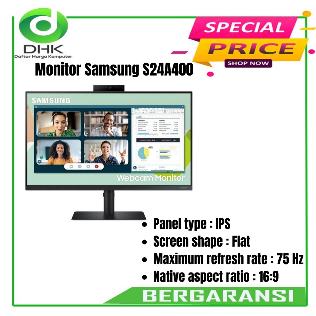 MONITOR LED SAMSUNG S24A400 IPS HDMI 75Hz Webcam Speaker