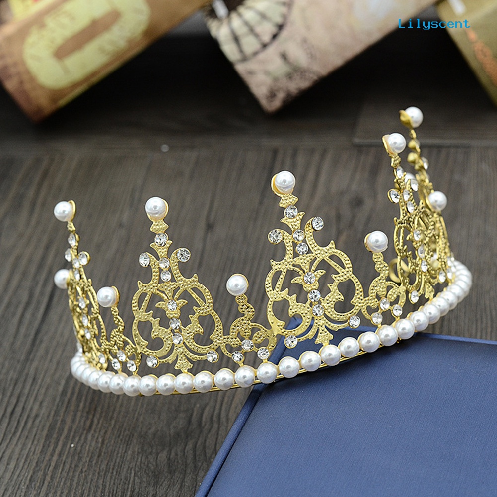 [LS]16cm Berkilau Berlian Imitasi Mutiara Imitasi Tiara Mahkota Pesta Pernikahan Ulang Tahun Hiasan Kepala