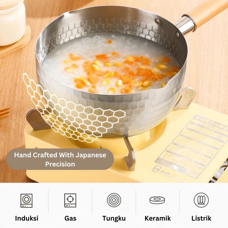 PANCI SUSU GAGANG KAYU ALUMINIUM TEBAL - MILK POT SAUCE PAN - PANCI MIE REBUS SERBAGUNA ANTI KARAT GG KAYU