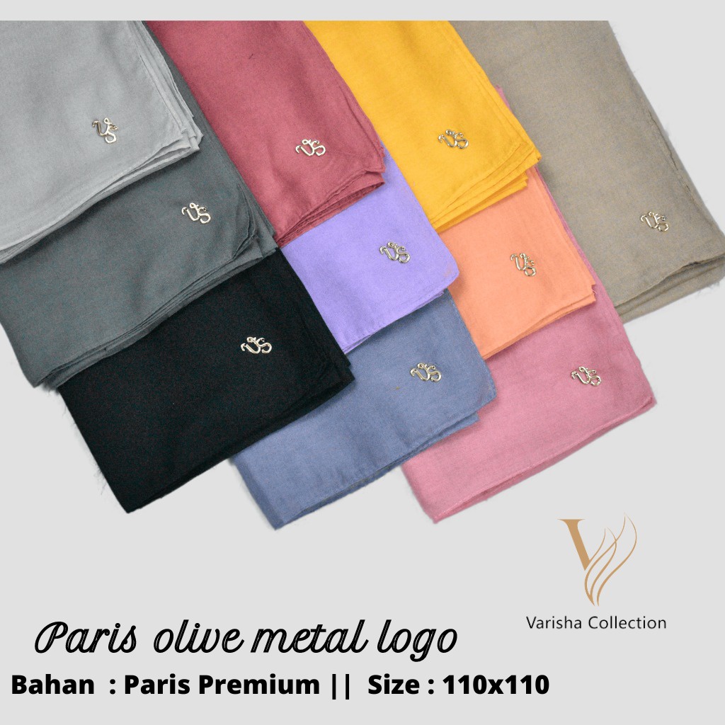 Hijab Segi Empat Paris Olive Ori Jahit Tepi / Hijab Segi Empat Paris Olive Logo Metal