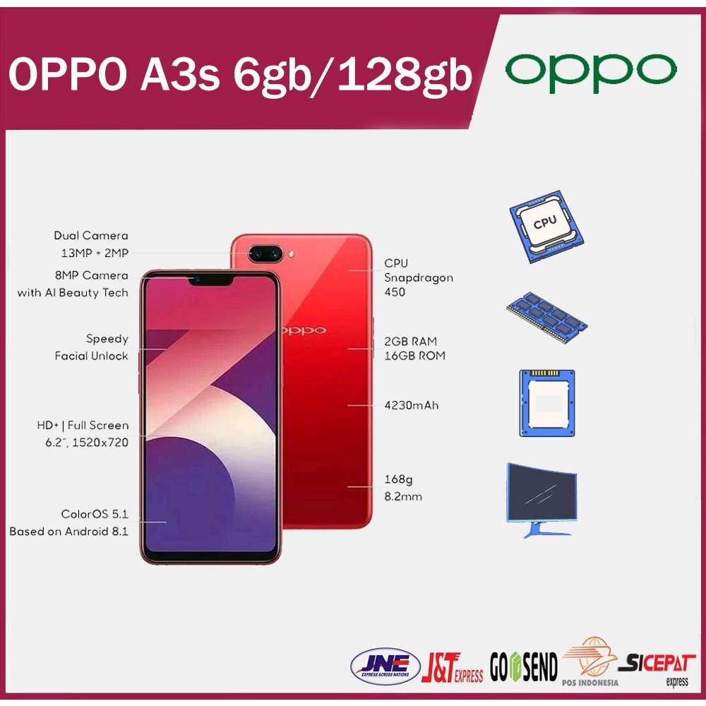 OPPO A3S RAM 6GB 128GB BergaransI 1 Tahun Fullset