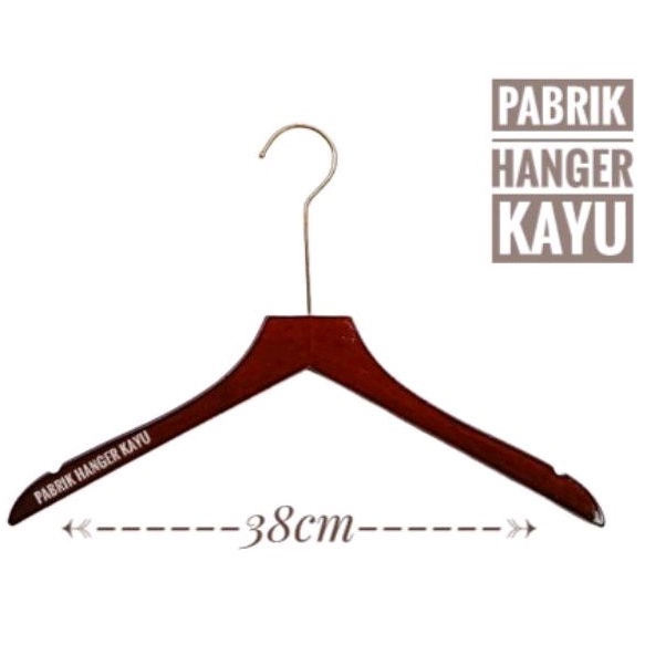 HANGER KAYU KEPALA LURUS COKELAT HOOK GOLD