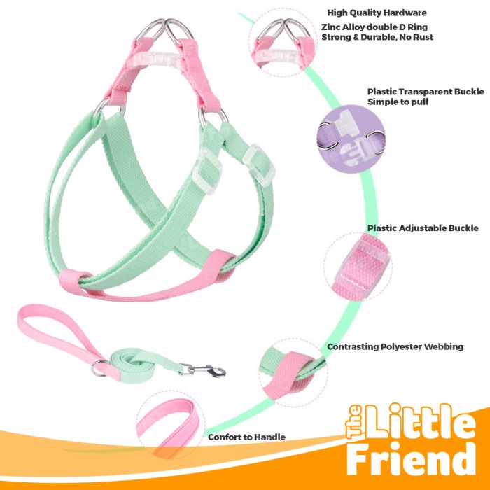 Harness Collar Leash Tali Anjing Kucing Macaron Rainbow Color 4 in 1