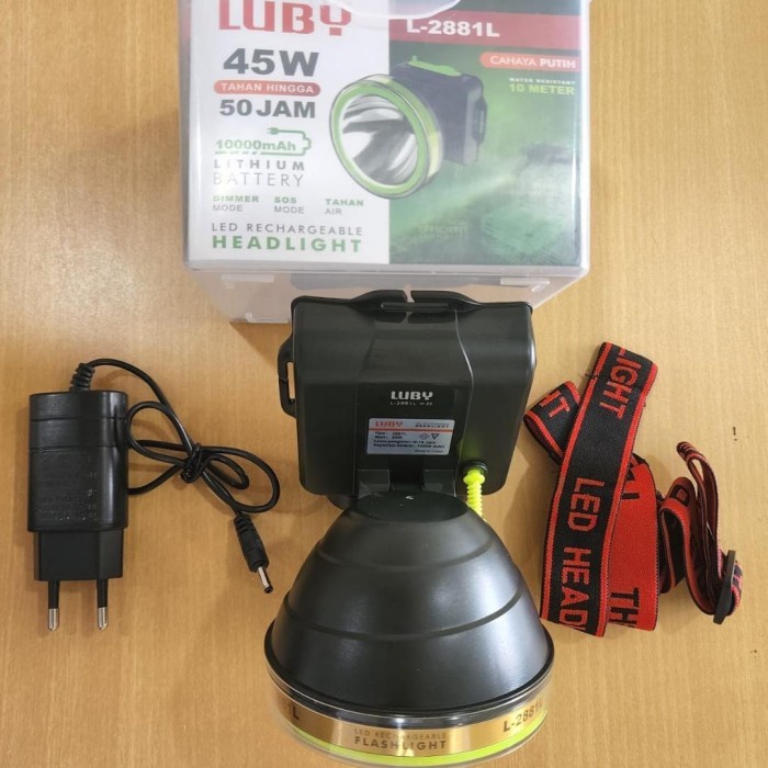 Barangunik2021 -Senter Kepala 45watt Luby L2881L cahaya putih Anti Air