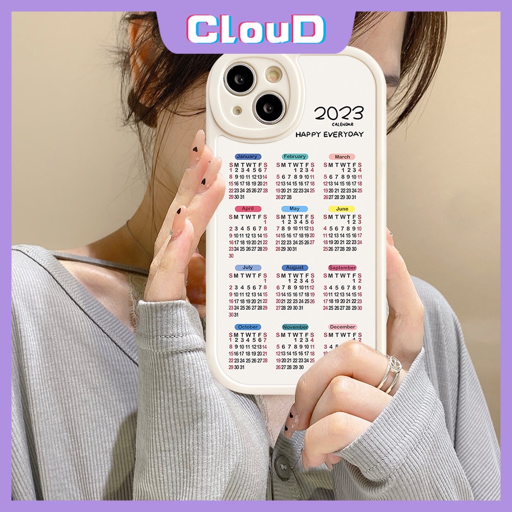 IPHONE Casing Ponsel Kalender Happy Everyday 2023kompatibel Untuk Iphone11 13 12 14 Pro Max7 8 Plus XR X XS Max 6 6s Plus Se2020 Shockproof Soft Tpu Couple Back Cover