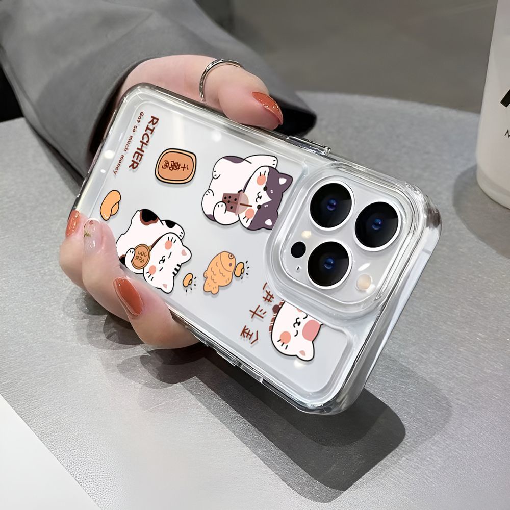 IPHONE Fortune Cat Soft Phone Case Kompatibel Untuk Iphone14 13 12 11 Pro XS Max Casing Transparan X XR 78 Plus Cover TPU Shockproof