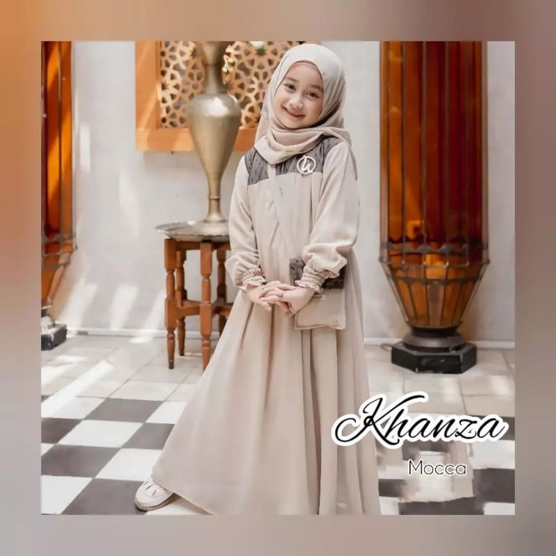 Baju Anak Perempuan 10 11 12 Tahun (FREE HIJAB) Gamis Syari Anak Tanggung Ceruty Babydoll Khanza Kids