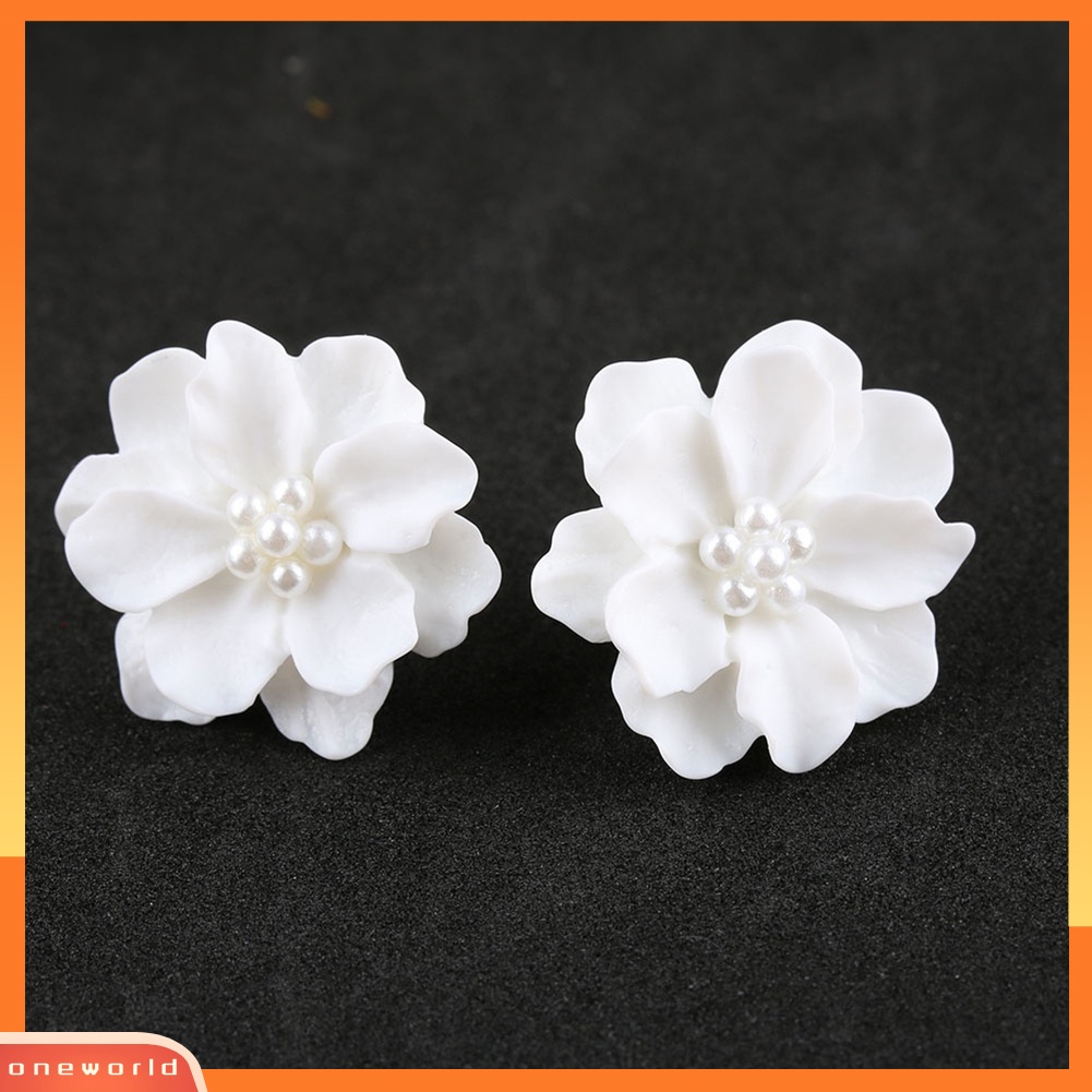 OW@ Elegant Resin Flowers Faux Pearls Women Earrings Ear Studs Dating Party Jewelry