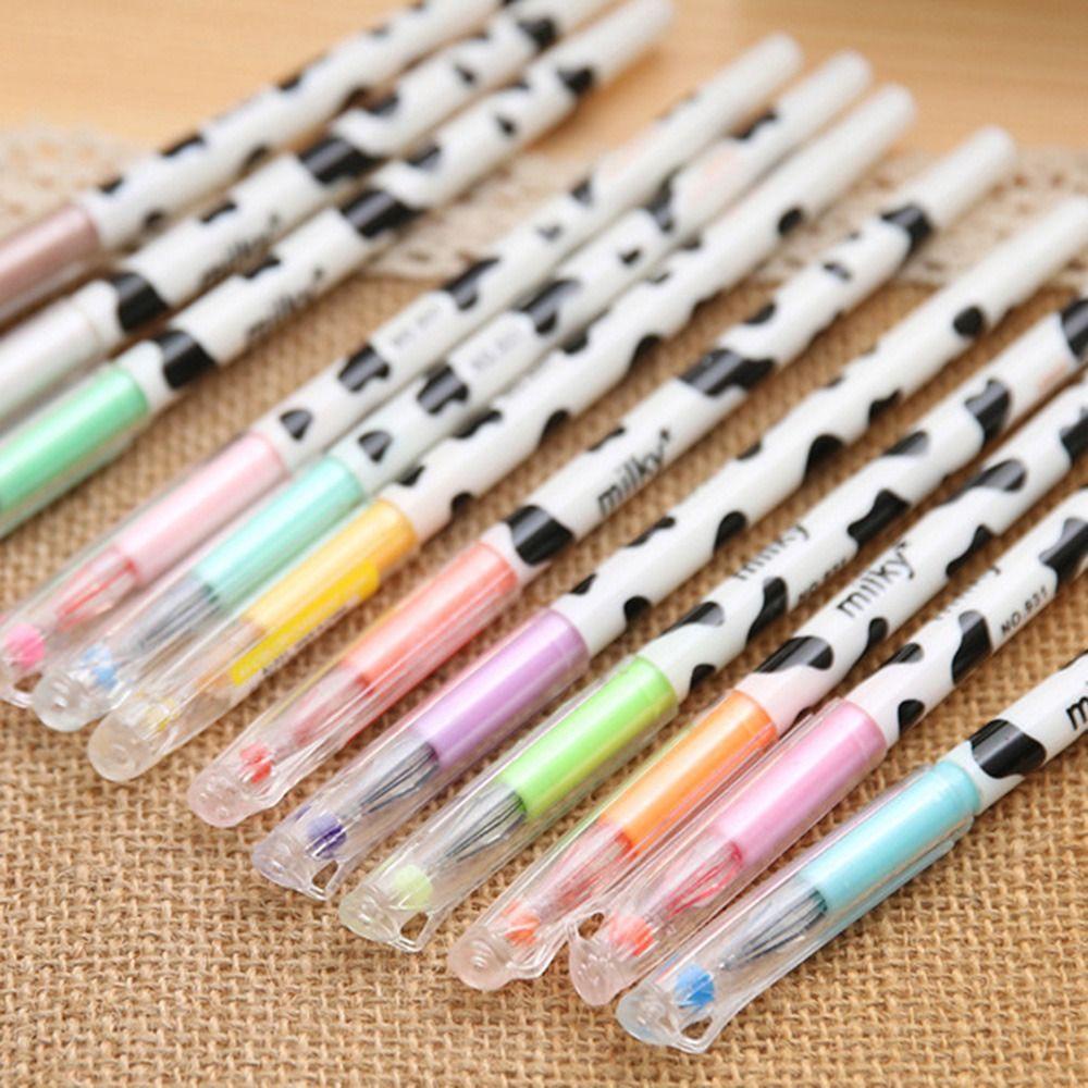 R-flower 12warna/Set Gel Pen Kreatif Alat Tulis Pola Sapi Kartun Berlian Tip Pen