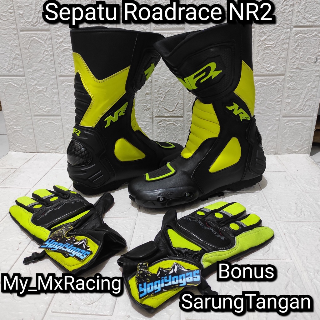 sepatu roadrace  bonus sarung- sepatu balap FLOU - sepatu touring keren - bots - bots drag or cornering - balap -sepatu bots safety terlaris enduro hard - bots keren - kualitas premium jahitan rapih - original produk negeri - NR2