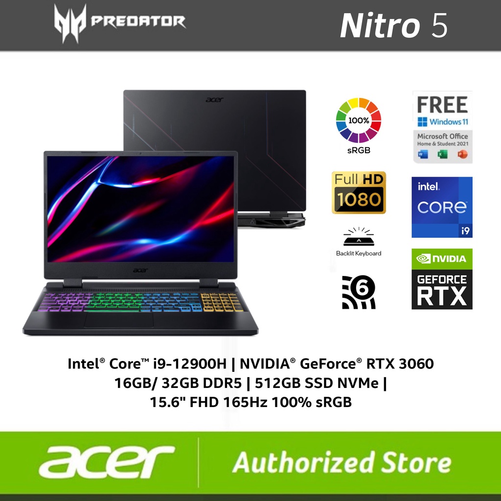 ACER Nitro 5 AN515-58 - i9-12900H RAM 16GB/32GB SSD 512GB RTX3060 15.6&quot; IPS 165Hz W11 OHS